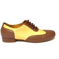 Scarpe da ballo uomo ballo da sala liscio latino caraibico tango articolo 870M pelle marrone beige suola bufalo tacco 20