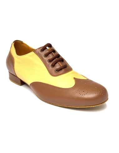 Scarpe da ballo uomo ballo da sala liscio latino caraibico tango articolo 870M pelle marrone beige suola bufalo tacco 20