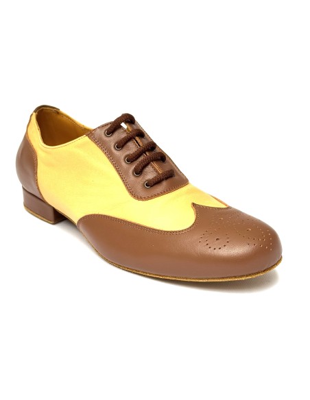 Scarpe da ballo uomo ballo da sala liscio latino caraibico tango articolo 870M pelle marrone beige suola bufalo tacco 20