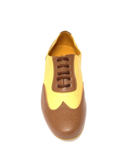 Scarpe da ballo uomo ballo da sala liscio latino caraibico tango articolo 870M pelle marrone beige suola bufalo tacco 20