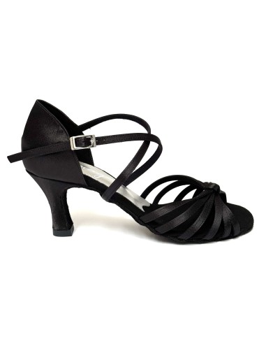 Scarpe da ballo donna latino americano caraibici salsa bachata articolo 205 raso nero suola bufalo tacco 70