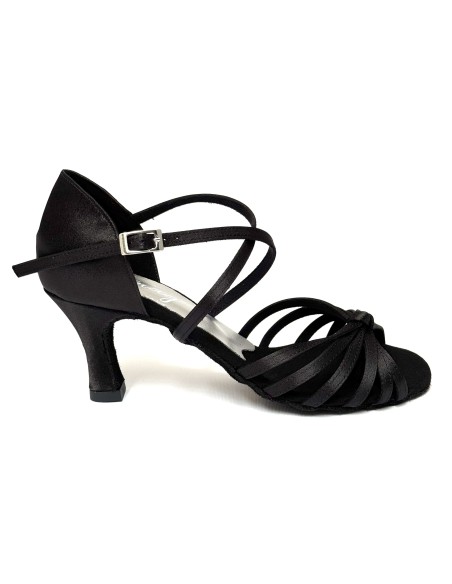 Scarpe da ballo donna latino americano caraibici salsa bachata articolo 205 raso nero suola bufalo tacco 70