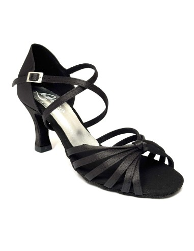 Scarpe da ballo donna latino americano caraibici salsa bachata articolo 205 raso nero suola bufalo tacco 70