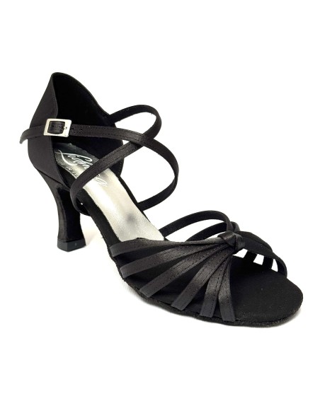 Scarpe da ballo donna latino americano caraibici salsa bachata articolo 205 raso nero suola bufalo tacco 70
