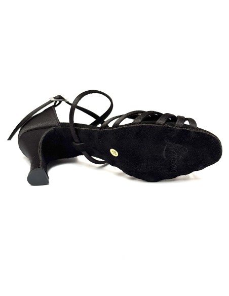 Scarpe da ballo donna latino americano caraibici salsa bachata articolo 205 raso nero suola bufalo tacco 70
