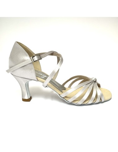Scarpa da ballo donna latino americano caraibici salsa bachata articolo 205 raso argento suola bufalo tacco 70 rocchetto