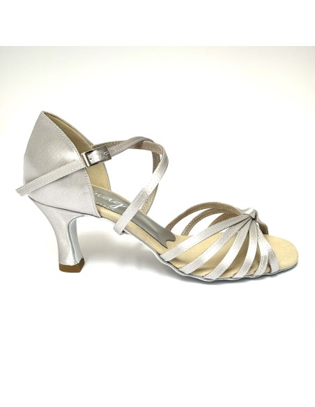 Scarpa da ballo donna latino americano caraibici salsa bachata articolo 205 raso argento suola bufalo tacco 70 rocchetto