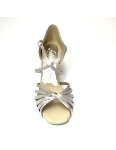 Scarpa da ballo donna latino americano caraibici salsa bachata articolo 205 raso argento suola bufalo tacco 70 rocchetto