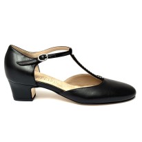 Scarpe da ballo donna ballo da sala liscio latino tango articolo 108S pelle nero strass suola cuoio tacco 40 largo