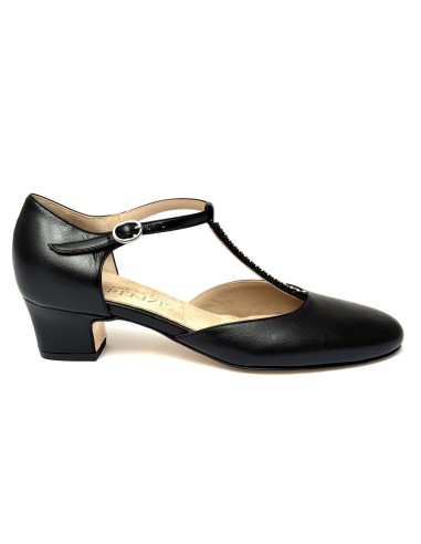 Scarpe da ballo donna ballo da sala liscio latino tango articolo 108S pelle nero strass suola cuoio tacco 40 largo