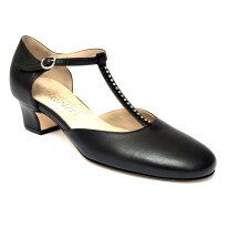 Scarpe da ballo donna ballo da sala liscio latino tango articolo 108S pelle nero strass suola cuoio tacco 40 largo 2