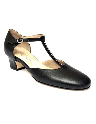Scarpe da ballo donna ballo da sala liscio latino tango articolo 108S pelle nero strass suola cuoio tacco 40 largo