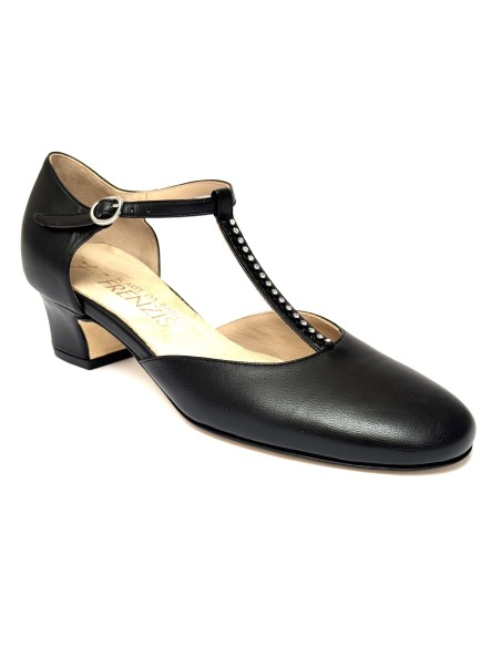 Scarpe da ballo donna ballo da sala liscio latino tango articolo 108S pelle nero strass suola cuoio tacco 40 largo