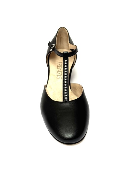 Scarpe da ballo donna ballo da sala liscio latino tango articolo 108S pelle nero strass suola cuoio tacco 40 largo