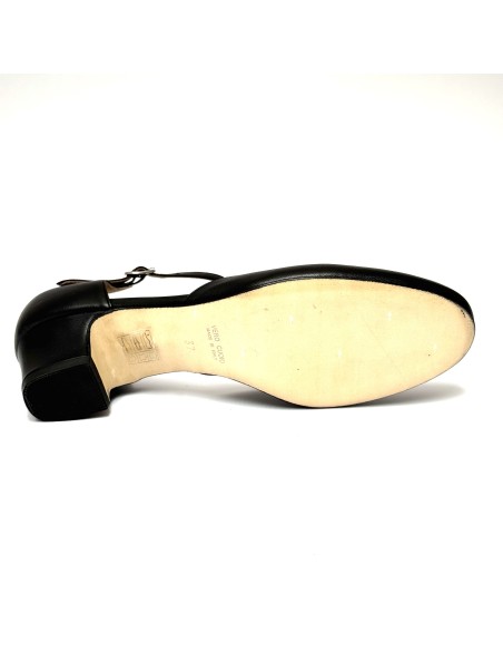 Scarpe da ballo donna ballo da sala liscio latino tango articolo 108S pelle nero strass suola cuoio tacco 40 largo