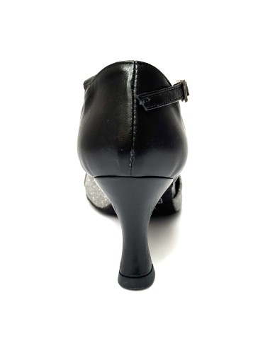 Scarpe da ballo donna ballo da sala liscio latino tango articolo 413 pelle nera tessuto galassia suola bufalo tacco 70
