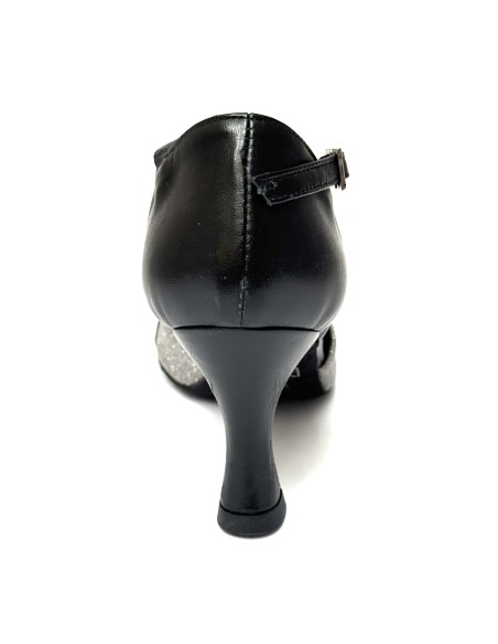 Scarpe da ballo donna ballo da sala liscio latino tango articolo 413 pelle nera tessuto galassia suola bufalo tacco 70