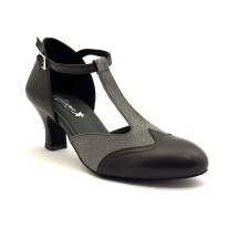Scarpe da ballo donna ballo da sala liscio latino tango articolo 413 pelle nera tessuto canna di fucile suole bufalo tacco 50 2