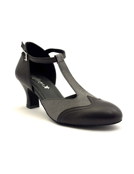 Scarpe da ballo donna ballo da sala liscio latino tango articolo 413 pelle nera tessuto canna di fucile suole bufalo tacco 50