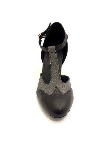 Scarpe da ballo donna ballo da sala liscio latino tango articolo 413 pelle nera tessuto canna di fucile suole bufalo tacco 50