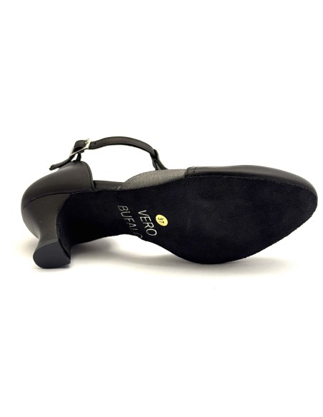 Scarpe da ballo donna ballo da sala liscio latino tango articolo 413 pelle nera tessuto canna di fucile suole bufalo tacco 50
