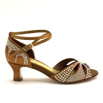 Scarpa da ballo donna latino americano caraibici salsa bachata articolo L2F raso carne scuro strass boreali suola cuoio tacco 50
