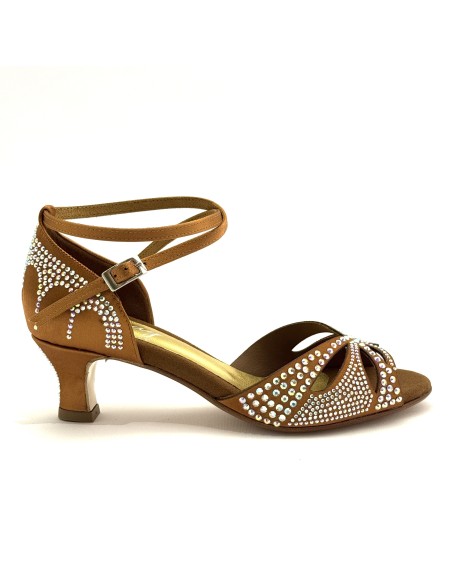 Scarpa da ballo donna latino americano caraibici salsa bachata articolo L2F raso carne scuro strass boreali suola cuoio tacco 50