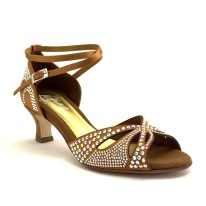 Scarpa da ballo donna latino americano caraibici salsa bachata articolo L2F raso carne scuro strass boreali suola cuoio tacco 50 2