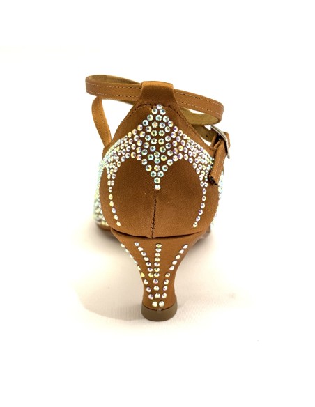 Scarpa da ballo donna latino americano caraibici salsa bachata articolo L2F raso carne scuro strass boreali suola cuoio tacco 50