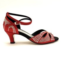 Scarpa da latino americano raso rosso e strass suola cuoio tacco 60