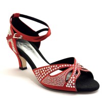 Scarpa da latino americano raso rosso e strass suola cuoio tacco 60 2