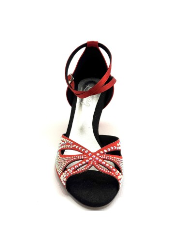 Scarpa da latino americano raso rosso e strass suola cuoio tacco 60