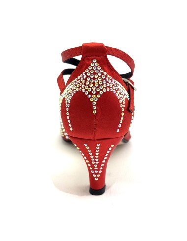 Scarpa da latino americano raso rosso e strass suola cuoio tacco 60
