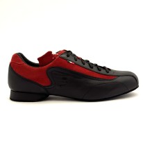 Scarpe da ballo uomo salsa bachata tango ballo da sala articolo SNEAKERSNR pelle nero camoscio rosso suola bufalo tacco 20