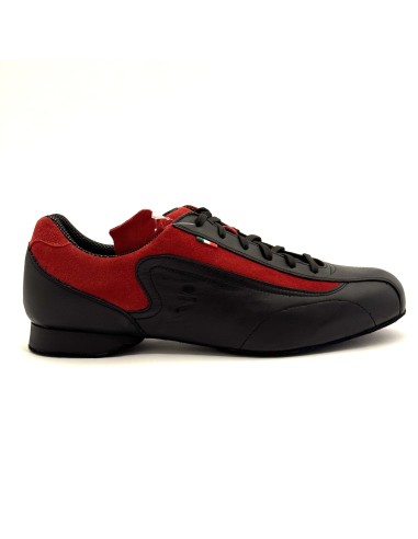 Scarpe da ballo uomo salsa bachata tango ballo da sala articolo SNEAKERSNR pelle nero camoscio rosso suola bufalo tacco 20
