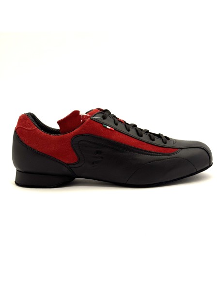 Scarpe da ballo uomo salsa bachata tango ballo da sala articolo SNEAKERSNR pelle nero camoscio rosso suola bufalo tacco 20