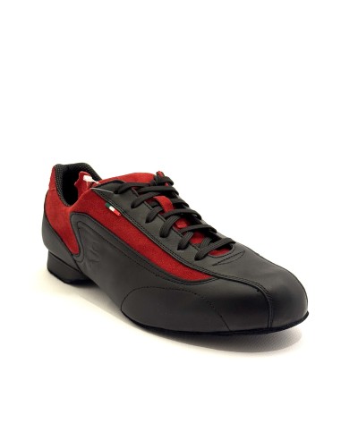 Scarpe da ballo uomo salsa bachata tango ballo da sala articolo SNEAKERSNR pelle nero camoscio rosso suola bufalo tacco 20
