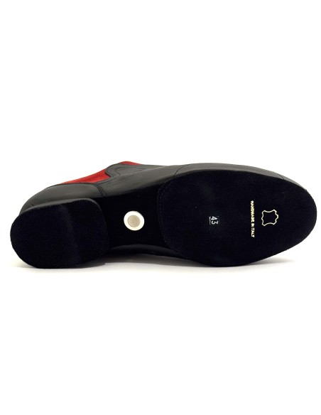 Scarpe da ballo uomo salsa bachata tango ballo da sala articolo SNEAKERSNR pelle nero camoscio rosso suola bufalo tacco 20