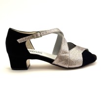 Scarpa da ballo donna latino caraibici salsa bachata articolo 2406 camoscio nero glitter arcobaleno suola cuoio tacco 40