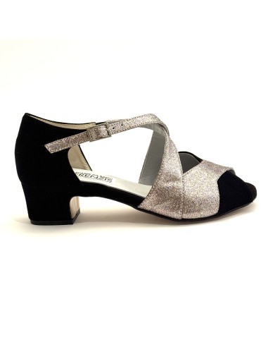 Scarpa da ballo donna latino caraibici salsa bachata articolo 2406 camoscio nero glitter arcobaleno suola cuoio tacco 40