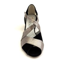 Scarpa da ballo donna latino caraibici salsa bachata articolo 2406 camoscio nero glitter arcobaleno suola cuoio tacco 40 2