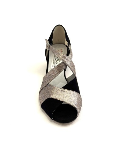 Scarpa da ballo donna latino caraibici salsa bachata articolo 2406 camoscio nero glitter arcobaleno suola cuoio tacco 40