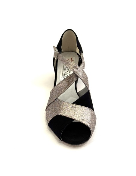 Scarpa da ballo donna latino caraibici salsa bachata articolo 2406 camoscio nero glitter arcobaleno suola cuoio tacco 40