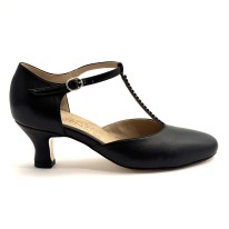 Scarpe da ballo donna ballo da sala liscio latino tango articolo 108S pelle nero strass suola cuoio tacco 50