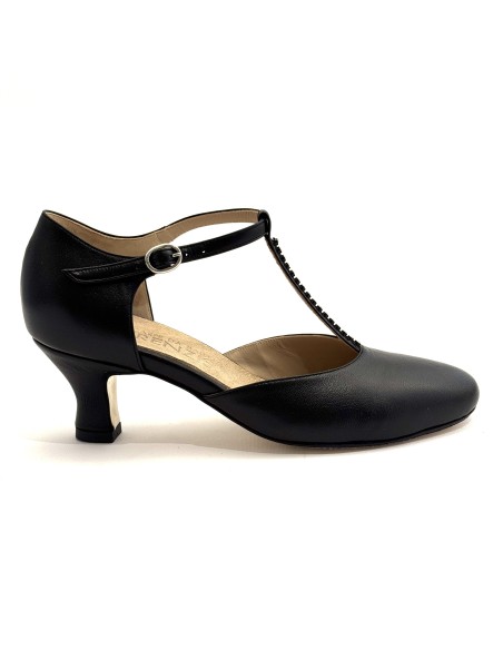 Scarpe da ballo donna ballo da sala liscio latino tango articolo 108S pelle nero strass suola cuoio tacco 50