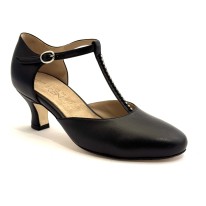 Scarpe da ballo donna ballo da sala liscio latino tango articolo 108S pelle nero strass suola cuoio tacco 50 2