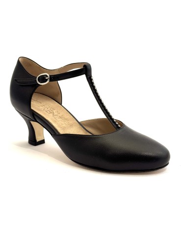 Scarpe da ballo donna ballo da sala liscio latino tango articolo 108S pelle nero strass suola cuoio tacco 50
