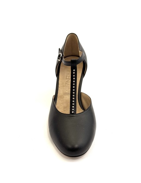 Scarpe da ballo donna ballo da sala liscio latino tango articolo 108S pelle nero strass suola cuoio tacco 50