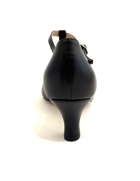 Scarpe da ballo donna ballo da sala liscio latino tango articolo 108S pelle nero strass suola cuoio tacco 50