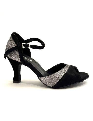 Scarpa da ballo donna latino salsa ballo da sala articolo 727 camoscio nero glitter canna di fucile suola bufalo tacco 70